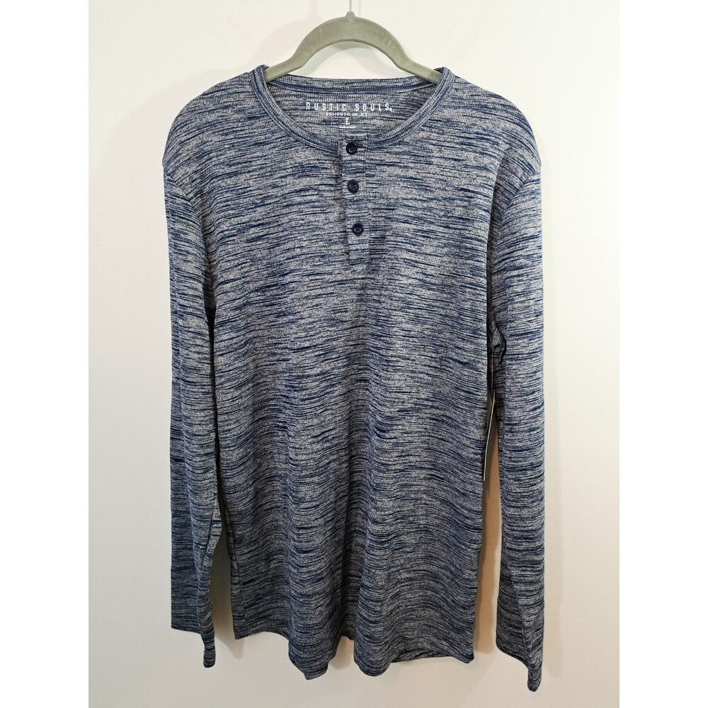 Rustic Souls Men's Blue Spacedye 3 Button Tee Long Sleeve Large New!